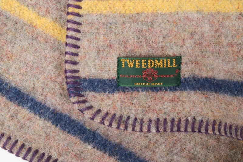 Tweedmill plaid XL-Recycled wol-Strepen-Grijs-Blauwe bies-wollen-dekentje